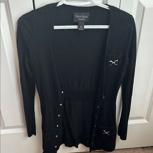 White House Black Market Black Cardigan with Silver Accents